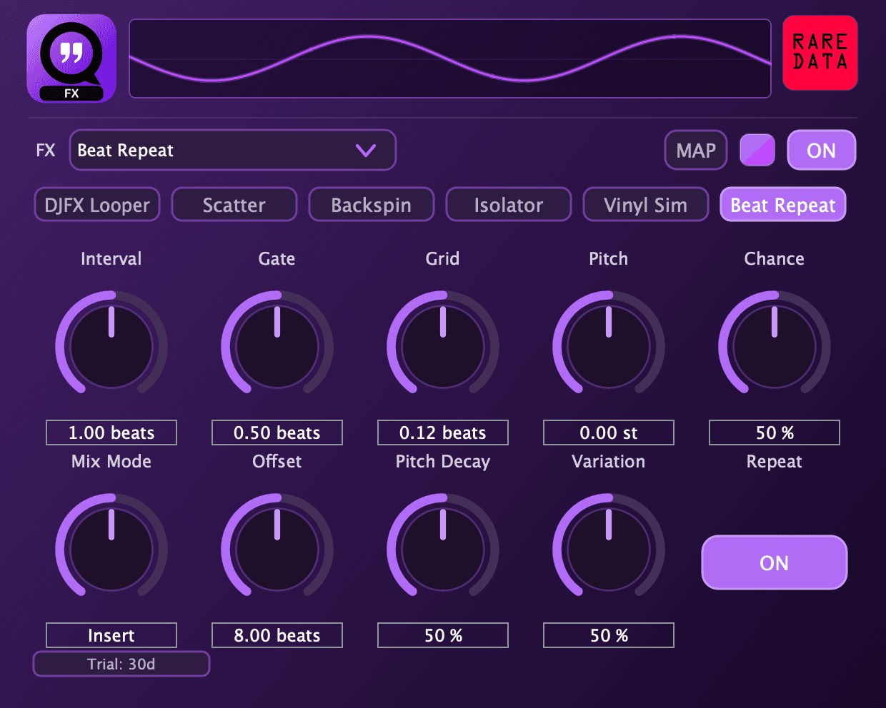 QuotaFX plugin — 38 performance effects with a live oscilloscope